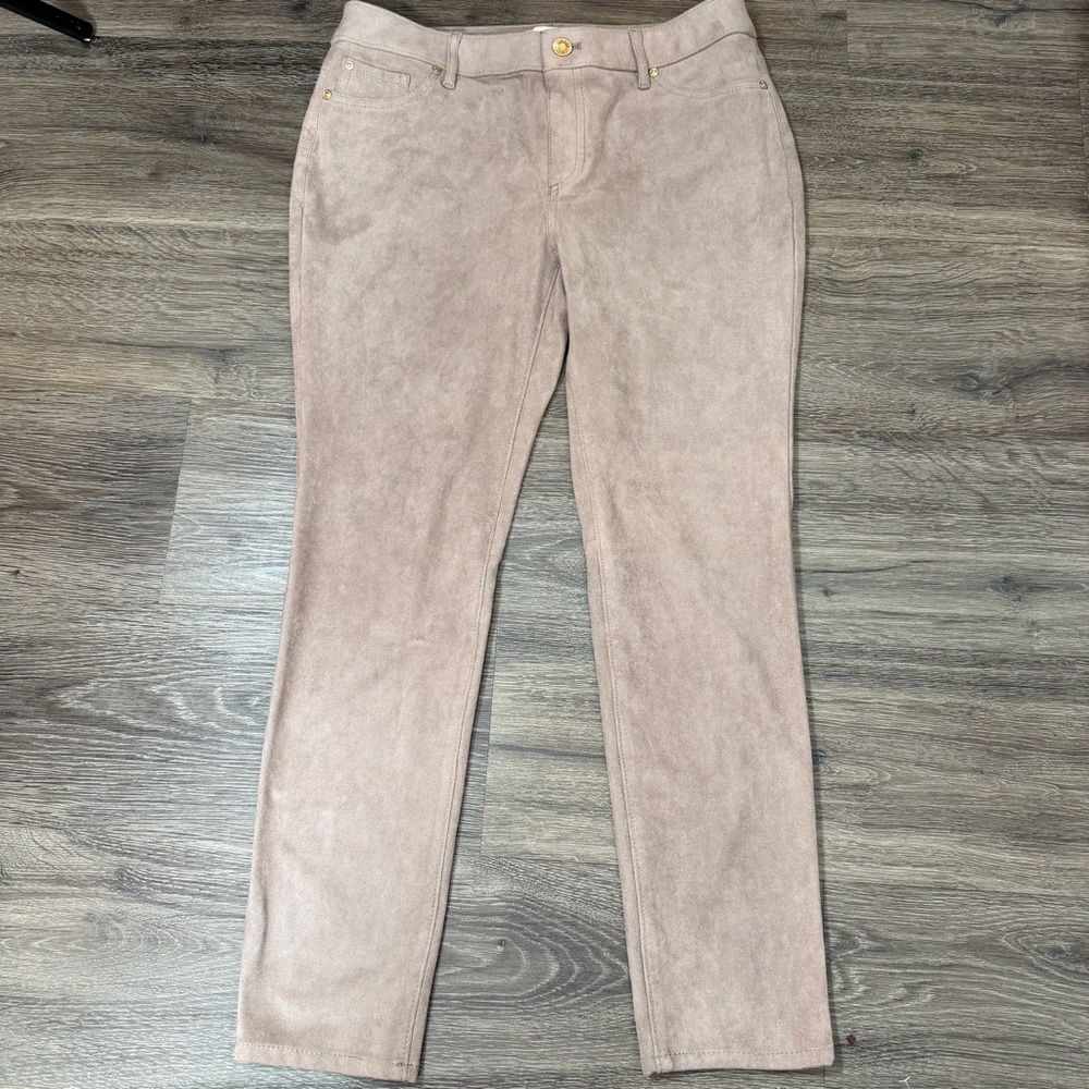 Chico’s 0P Taupe‎ Faux Suede Pull-On Pants Petite Stretch Slim Leg